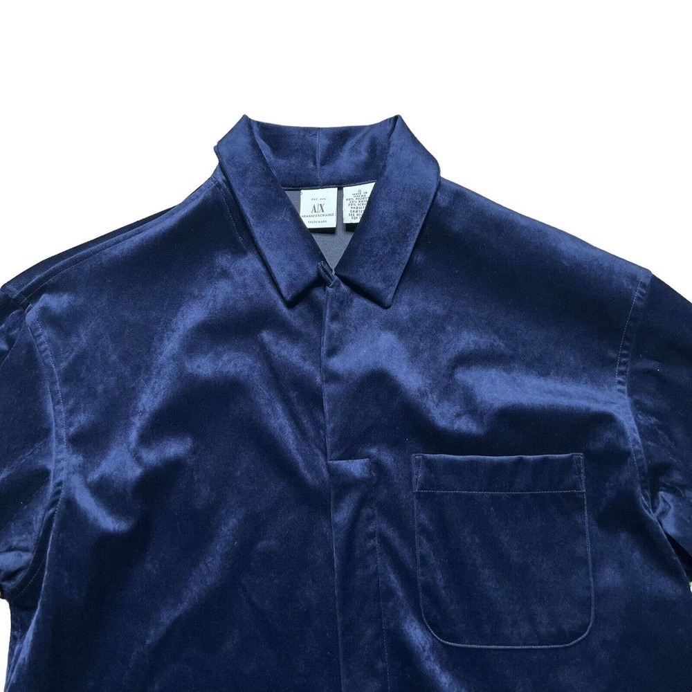Armani Exchange Blue Velvet Button Down Shirt Mens Size Small Vintage Collared - Picture 2 of 11